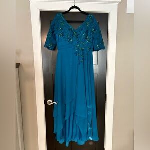 Blue Lace and Chiffon Evening Dress